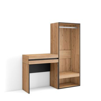 Skraut Home Consola Entrada, Mueble Con Caj&oacute;n, 130x145x35 Cm, Recibidor, Vestidor Abierto, Estilo Moderno, Roble - Skraut Home