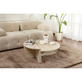 Dmora Dmora - Mesa De Caf&eacute; Feyre, Mesa De Centro Baja, Revistero Para Sof&aacute;, Estante De La Sala De Estar, 90x60 H35 Cm, Beige Y M&aacute;rmol