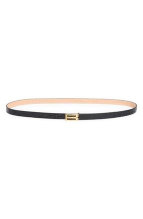 Victoria Beckham Dorian Croc Embossed Leather Belt in Black at Nordstrom, Size 90