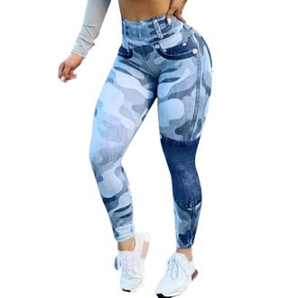 Generic Womens Leggings for Winter Suitable Warm Casual Stretchy Camouflage Print Denim Jeggings Slim Fit Flaw Less Winter Tights Pants Soft Warm Running Hiki