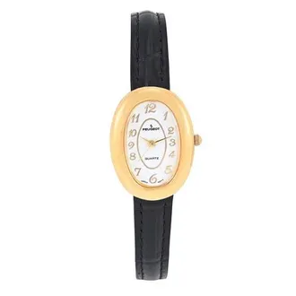 Peugeot Vintage Petite Oval Leather Strap Watch- 30x22MM in Black at Nordstrom