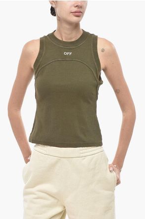 Off-white Ribbed Cotton-Blend Tank Top STAMP With Embroidered Logo size 40