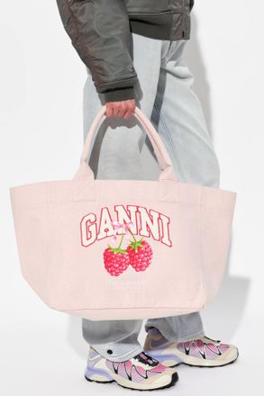 Ganni Shopper Bag With Logo, Womens, Pink