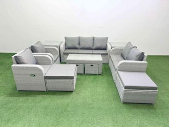 Fimous PE Wicker Rattan Furniture Sets with Oblong Coffee Table Love Sofa in Light Grey