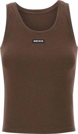 Rotate Logo Patch Crew-Neck Top In Brown Cotton