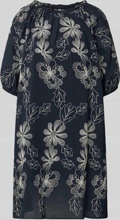 Milano Milano Italy Knielanges Kleid mit Rundhalsausschnitt und Raffungen in Marine, Gr&ouml;&szlig;e 40