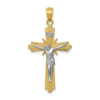 Diamond2Deal 14k Two-tone Gold Gold Polished Crucifix Pendant