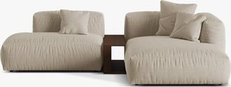 MICADONI Modulares 3-Sitzer Design Ecksofa Martina inkl. Beistelltisch - Strukturstoff Light Beige