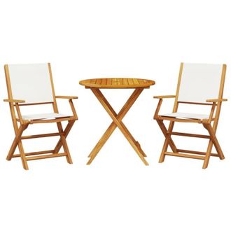 vidaXL Juego De Bistro De 3 Piezas Tela Y Madera Maciza Blanco Crema Vidaxl