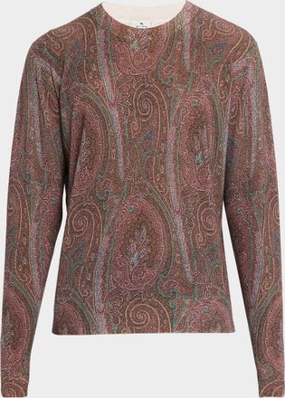 Etro Mens Silk and Cashmere Multi-Paisley Crewneck Sweater