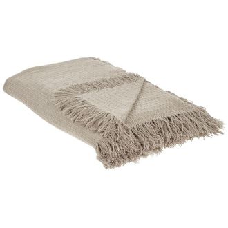 Beliani Colcha Decorativa Para Cama Con Borlas Fabricada En Algod&oacute;n En Color Gris Pardo 200 X 220 Cm Yerbent