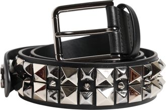 Dolce & Gabbana Zwarte Kalfsleren Riem met Studs en Zilveren Gesp
