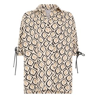 Max Mara Shirts, female, Beige, Size: S Oversized Printed Poplin Shirt