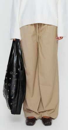 Princess Polly Ketrina Plaid Wide Leg Drawstring Pants in Beige Plaid at Nordstrom, Size 2