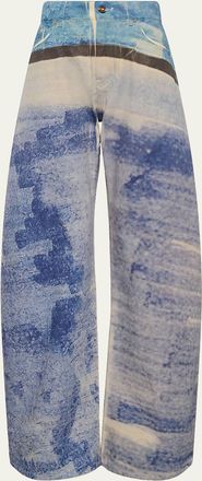 Gabriela Hearst Amoret Scribble-Print Barrel-Leg Jeans