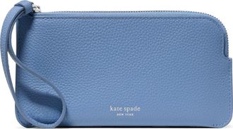 Kate Spade New York small zippy pebble leather wristlet in Blue. at Nordstrom
