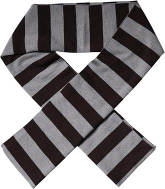 Dolce & Gabbana Gestreept wollen nekwrap sjaal met logo - Heren - Sjaals - Zwart - ONE Size - Wol - Accessoires