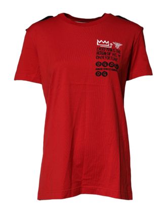 Dolce & Gabbana Womens Short Sleeve Crew Neck Graphic Tee - Red Cotton - Size EU 40 (Womens)