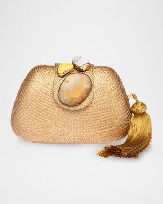Rafé New York Tamu Stone Tassel Woven Clutch Bag