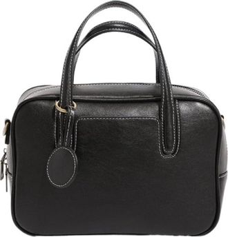 Generic Retro Sugar Cube Bowling Bag Tanned Leather Commuter Underarm Small Square Simple Shoulder Handbag(Small black)