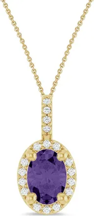 Allurez Oval Lab Amethyst & Diamond Halo Pendant Necklace 14K in 0.77Ct/yellow Gold at Nordstrom, Size 18