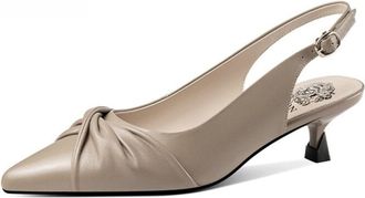 Generic Womens Twist Knot Front Slingback Pumps Pointed Toe Kitten Heel Adjustable Buckle Strap Dress Shoes Soft Lightweight Comfortable for Office Evening We