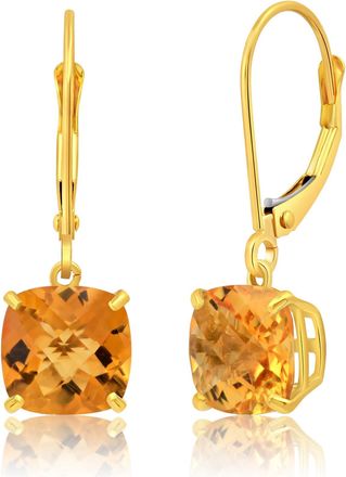 MAX + STONE Solid 10k Yellow or White Gold 8mm Cushion Cut Dangle Gemstone Earrings