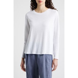 Eileen Fisher Long Sleeve Organic Linen T-Shirt in White at Nordstrom, Size Xx-Small