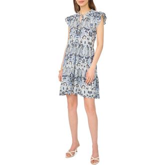 Halogen Flutter Cap Sleeve Tiered Dress in Blue Multi at Nordstrom Rack, Size X-Small