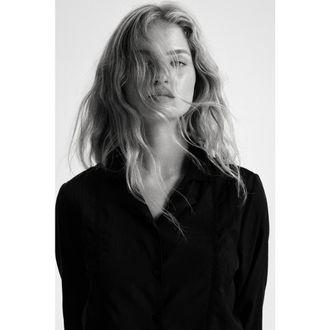 H&M Pintucked Pyjama Shirt in Black at Nordstrom, Size X-Small