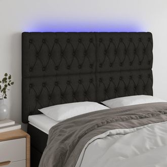 vidaXL Cabecero Con Luces Led Tela Negro 144x7x118/128 Cm Vidaxl