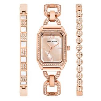 Anne Klein Quartz Crystal Rose Gold Dial Ladies Watch and Bracelet Set AK-4160RGST
