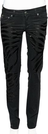 Just Cavalli Black Denim Crystal Embellished Slim Fit Jeans