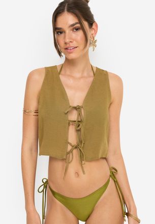 Lascana Blusentop LSCN BY LASCANA, Damen, Gr. 34, gr&uuml;n moss, Web, Obermaterial: 58% Viskose, 28% Baumwolle, 14% Leinen, unifarben, l&auml;ssig geschnitten bauchfre