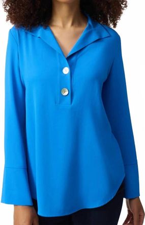 Joseph Ribkoff Collared Long Sleeve Gauze Top In Coastal Blue