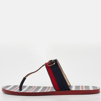 Carolina Herrera Multicolor Canvas And Leather Thong Flats