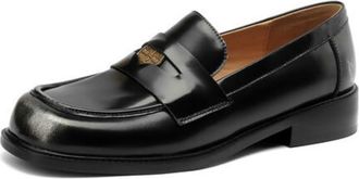 Generic Womens Slip on Retro Dress Shoes Square Toe Faux Suede Loafers Flat Heel Office Shoes,Black,4.5 UK