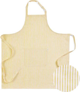 Solino Home Linen Apron 38 x 36 in for Dining Table, Holiday and Everyday Table Decor - Linen Full Midi Apron in Spicy Mustard And White at