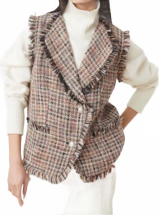 Suncoo Divy Sleeveless Tweed Jacket Vest In Rouge