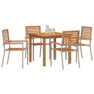 Berkfield Home Stunning 5 Piece Garden Dining Set Beige Poly Rattan Acacia