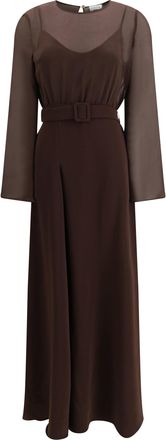 P.A.R.O.S.H. Womens Long Belted Dress Brown Polyester