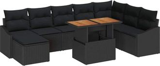 vidaXL Conjunto De Sof&aacute; De Jard&iacute;n 9 Pcs Negro Polirat&aacute;n Vidaxl