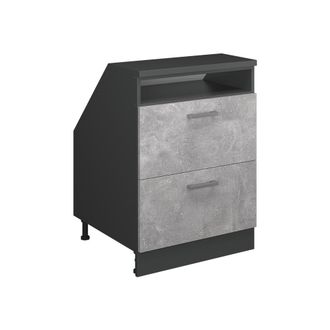 Vicco Armario De Cocina Para Techo Inclinado R-line, Hormig&oacute;n, 60 Cm Con 2 Cajones, Carcasa 60 Cm De Profundidad, Vicco
