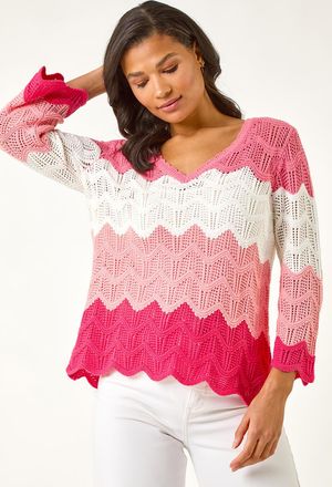 Roman Colour Block Crochet Knit Jumper
