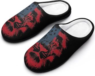 Generic Lion U.S. Flag Mens House Slippers Memory Foam Washable Cotton Slip on Home Shoes