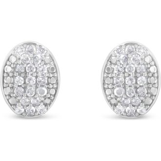House of Brilliance Silver Round Diamond Oval Cluster Earrings in White at Nordstrom