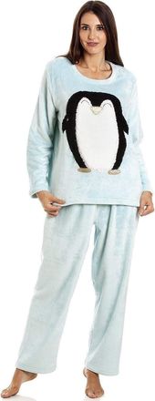 Camille Womens Supersoft Warm Fleece Character Pyjama Sets 10-12 Penguin