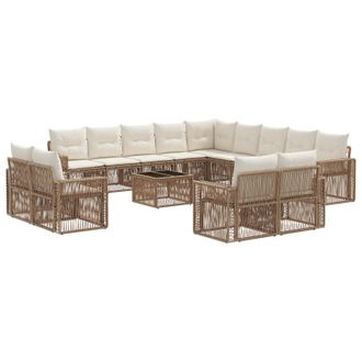 vidaXL Conjunto De Sof&aacute;s De Jard&iacute;n 14 Pcs Beige Y Blanco Crema Vidaxl