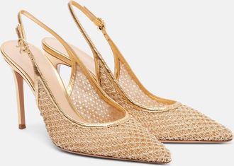 Gianvito Rossi Itaca 95 leather-trimmed slingback pumps