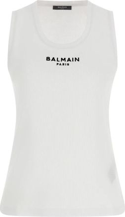 Balmain Paris Geborduurd Vest Top - Dames - Tops zonder mouwen - Wit - M - Katoen - Tops